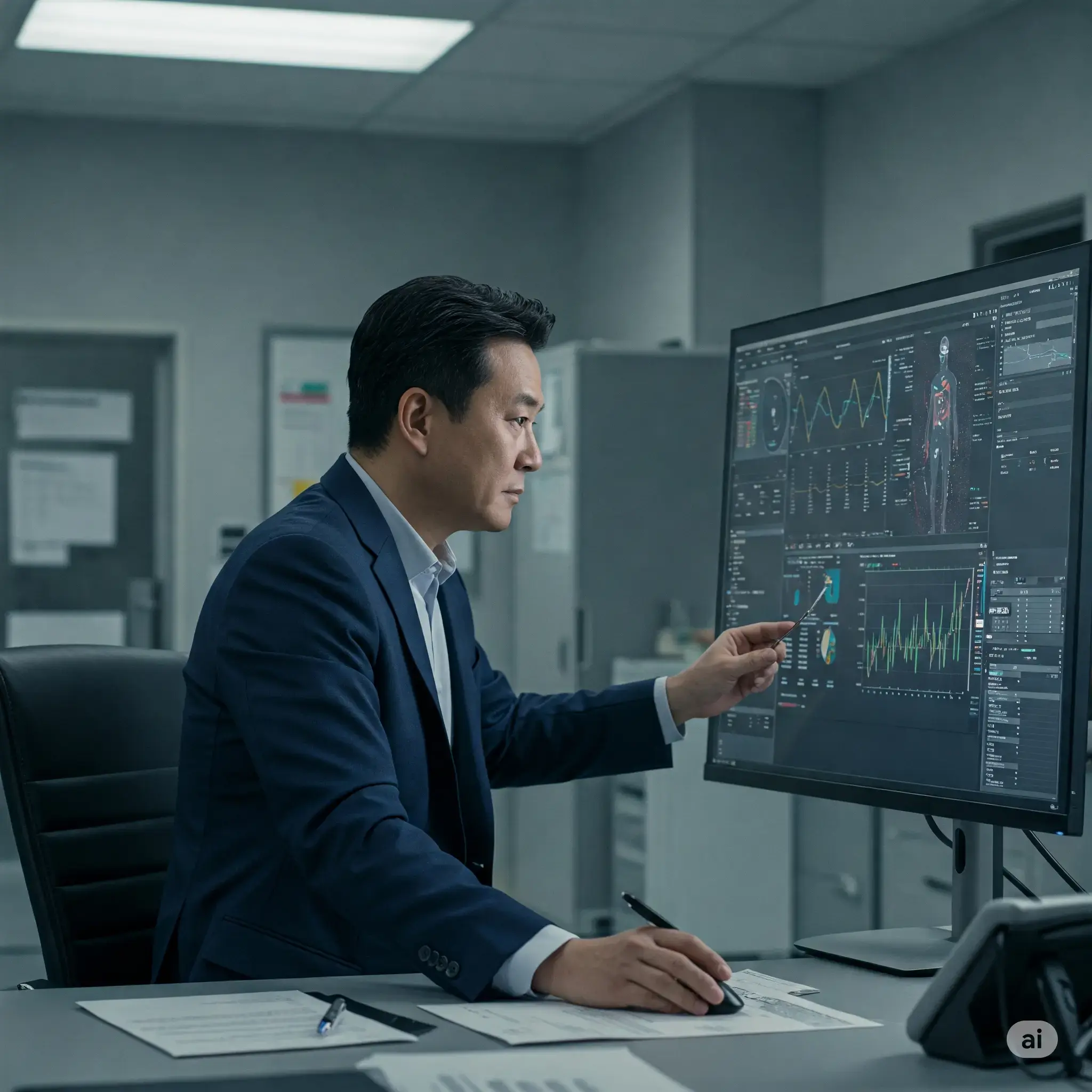 Hospital administrator reviewing comprehensive event medical data on a digital screen, powered by EventEMSCharts.